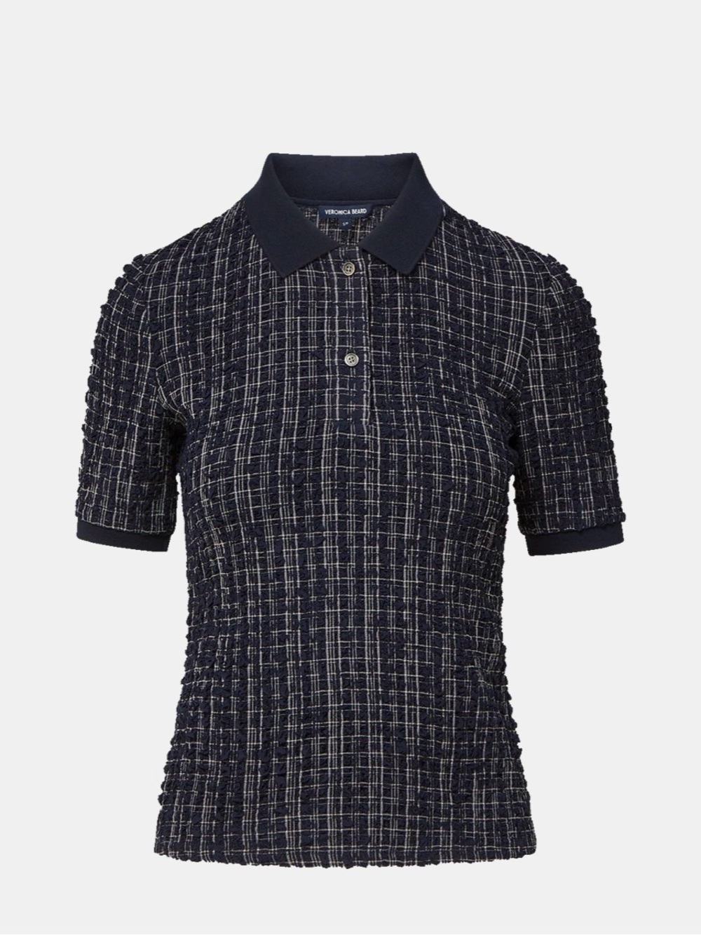Veronica Beard Navy Textured Tweed Polo Crop Top